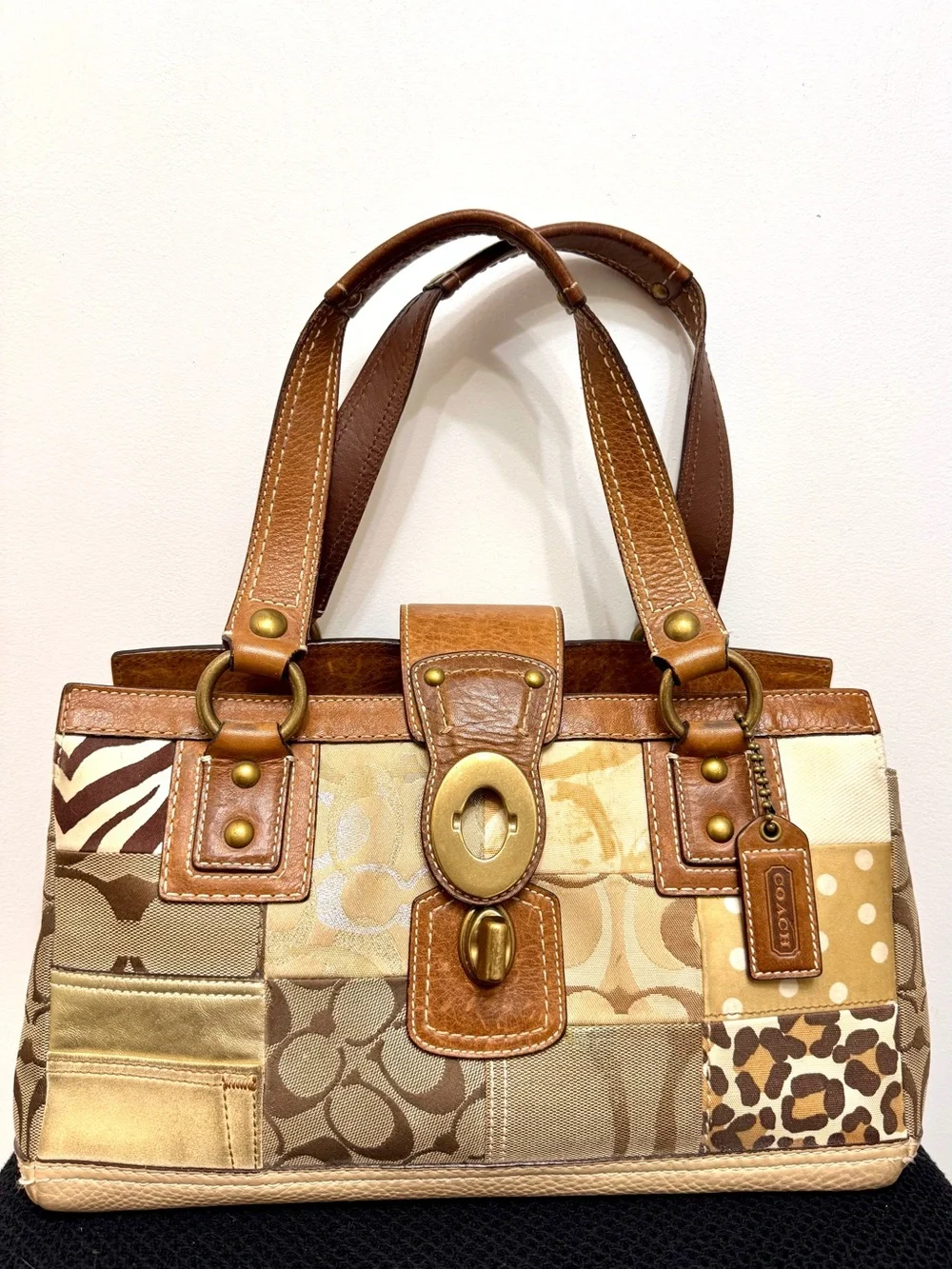 Authentic Coach Patchwork Tote Bag Signature Turnlock Handbag 10816 Vintage